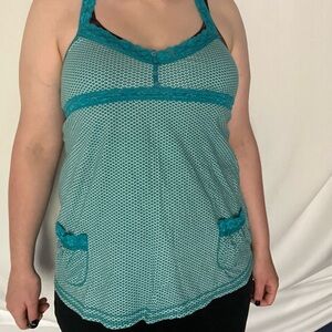 Unique Teal and White Babydoll Tank Top circa 2005 - FREE SHIPPING ✨